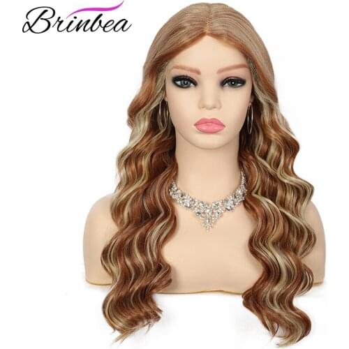 Brinbea 18 inches Synthetic Wig for White Women Middle Parting Long Body Ocean Waves Curly Cosplay Wig 5" Deep Lace Font Wigs