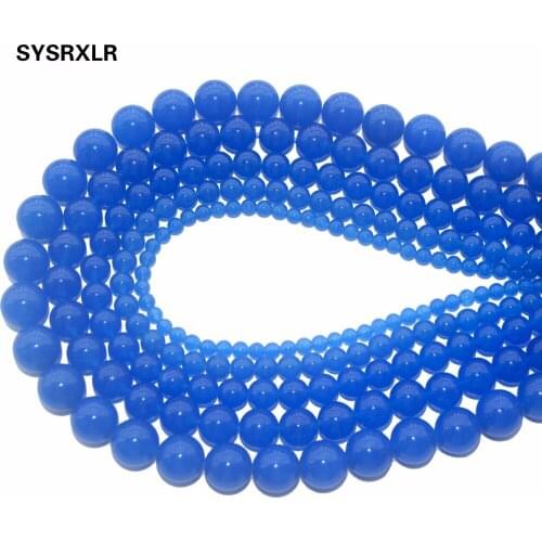 Wholesale Blue Chalcedony Natural White Stone Beads For Jewelry Making DIY Bracelet Necklace 4 /6 /8 / 10 /12 MM Strand 15