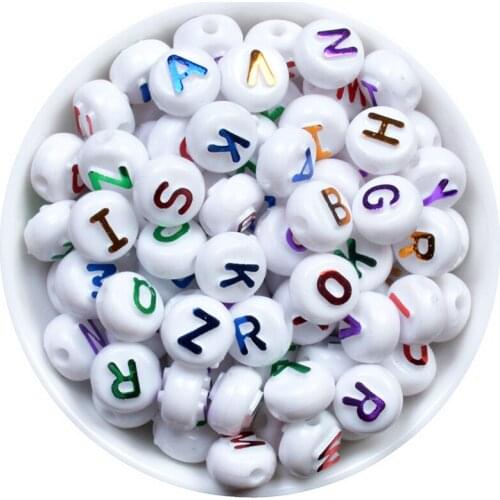 100Pcs 10x6mm Colorful Plated-Gold Letters Beads Acrylic Round Alphabet Spacer Beads For Jewelry Making DIY Bracelet Neclace
