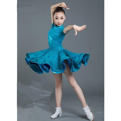 Childrens Latin Dance Costumes Girls Competition Regulations Costumes Lace Childrens High-end Grade Test Standard Performance