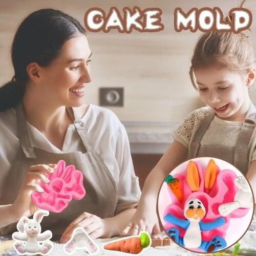 DIY Kawaii 3D Rabbit Easter Bunny Silicone Mould Animal Lion Monkey Giraffe Elephant print Fondant Mould Easter cake bunny mold