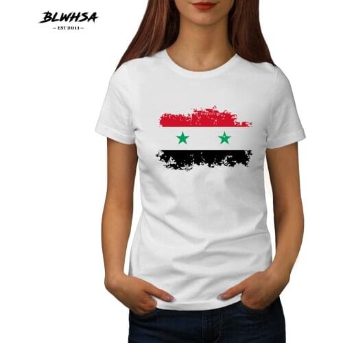 BLWHSA Syria Flag Women T shirt Casual Short Sleeve Cotton Brand Printing T-shirts Funny Syria National Flag Women Tees