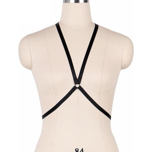 Gothic Crop Top Bondage Harness Harajuku Open Chest Harness Bra Fetish Wear Cupless Bra 90s Rave Wear Body Cage Harness O0168