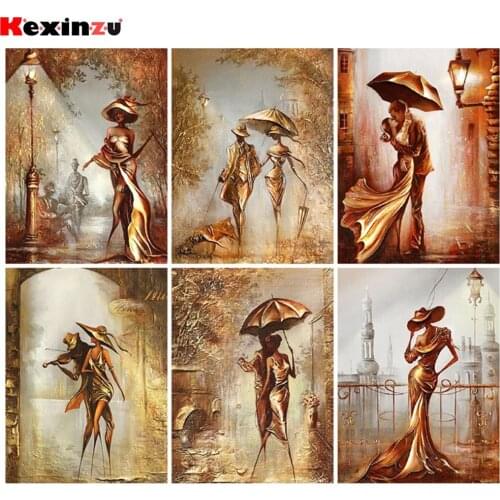 Kexinzu Diamond Painting Kit "Woman Umbrella Couple" Cross Stitch Diamond Embroidery Square Round Drill Home Decor Gift