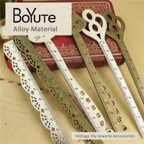 BoYuTe Wholesale (10 Pieces/Lot) Metal Alloy Cat Key Ruler Bookmark Vintage Hand Made Jewelry Accessories