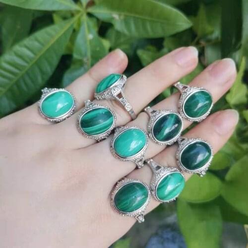 Natural malachite ring Green Gem Jewelry s925 Silver Inlaid femme alianças de namoro joyeria plata ringen anillos de pareja