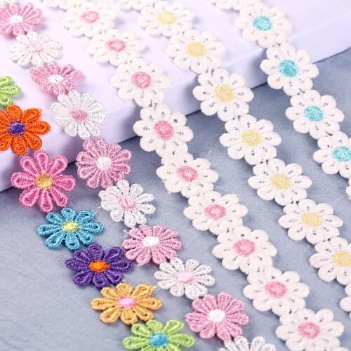 2 meters Colorful Daisy Flower Lace Trim Knitting Wedding Embroidered Diy Handmade Patchwork Ribbon Sewing Supplies Crafts