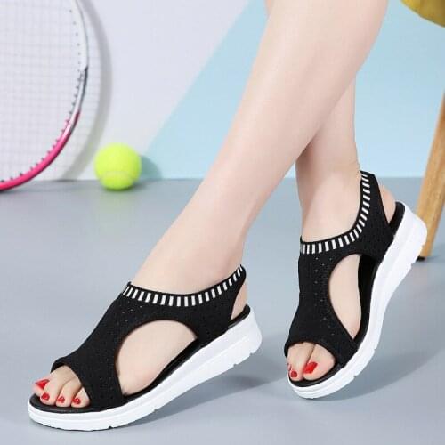 Summer Women Sandals Breathable Mesh Casual Women Shoes Fashion Thick Sole Fish Mouth Flat Woman Sandals Zapatos Mujer Size35-43