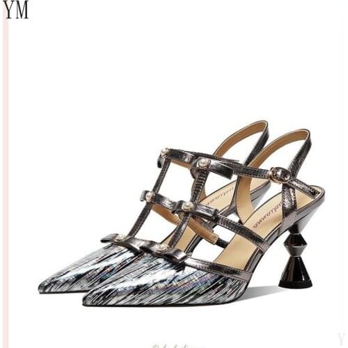 Hot Women Sandals Slip on Pearl Pointed Toe Slides Fashion Guns Color Mule Breathable Shoes Sandals 2021 Zapatillas Mujer Casa