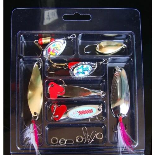 Metal Fishing Lures Spoon Spinnerbait Split Rings Fishing Snap Pesca Pike Trout Salmon Jig Hook Bait with Feather