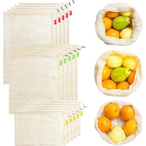 Reusable Cotton Mesh Produce Bag Eco friendly Fruit Mesh Bags
