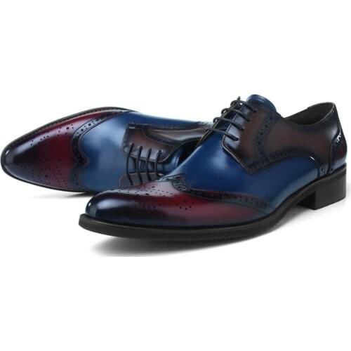 Fashion Brogues Prom Shoes Mens Dress Shoes Genuine Leather Oxfords Business Shoes Male Formal Wedding Groom Shoes