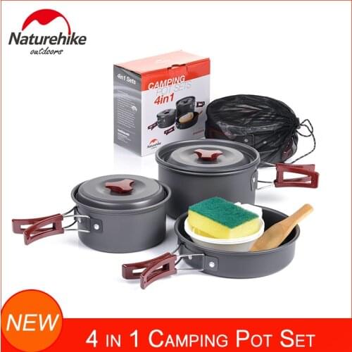 Naturehike Hiking Camping Cookware Mess Kit Backpacking Outdoors Cooking Picnic Cookset Portable Compact Pot Set NH15T203-G