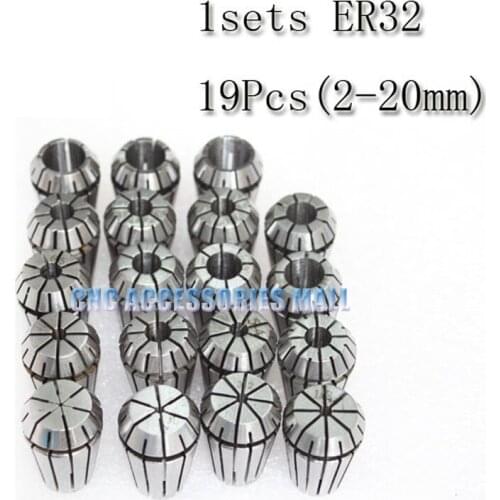 19PCS/LOT ER32 SPRING COLLETS SET for 5.5kw milling spindle 2-20mm ER32 Collet For CNC Engraving Machine