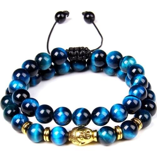 New Blue Tiger Eye Stone Bracelet 2Pcs/set Bead Braided Bracelets For Men Fashion Luxury Jewelry Male Bangle Gift Business Style