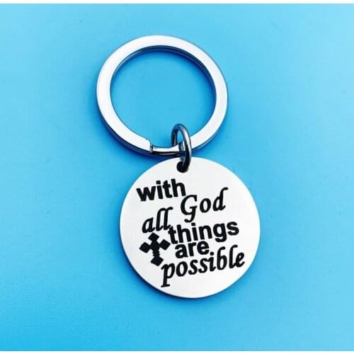 Oeinin Charms Key Chain Man With God All Things Are Possible Keychain Bags Silver Color Keyring Stainless Steel Pendant Llaveros