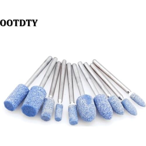 OOTDTY 10pc Blue Abrasive Mounted Stone Rotary Tool Grinding Wheel 1/8 Shank