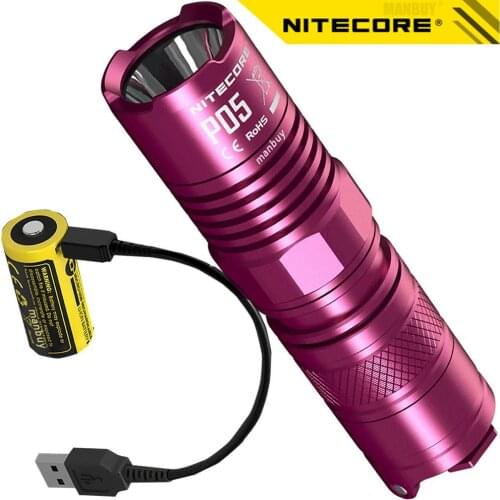 Original Nitecore P05 Flashlight Aluminium Alloy Outdoor Camping Torch Micro-USB Port 650mAh NL1665R Rechargeable Battery+ Cable