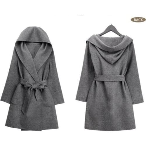 Autumn Winter Fashion Cloth Coat Pure Color Hooded Leisure Big Yards Women High-end Wool Medium Long Slim Coat