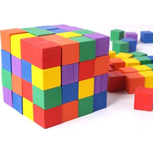 20Pcs Colorful Original Wood Cube Puzzles Building Blocks Assembled Early Educational Intelligence Toys 1cm 1.5cm 2cm 3cm