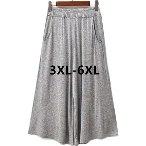 Nine-point pants modal plus size pajama pants elastic loose wide-leg high waist flared pant women sleepwear home pant 3XL-6XL