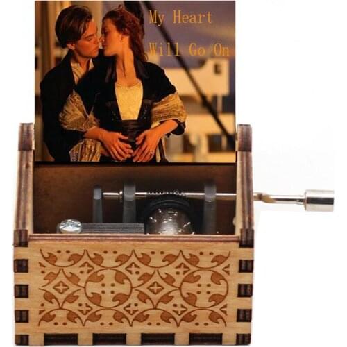 HOT Antique Wooden Hand Cranked My Heart Will Go On Music Box Titanic Movie Theme Song Birthday Christmas Gift Decoration
