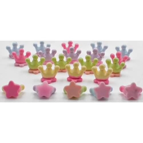 Hand Painted Resin Mix Kawaii Colorful Mini Crown Star seal Flatback Cabochon Stone 30PCS Scrapbook DIY Home Figurine Craft