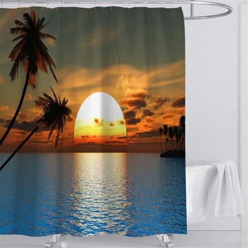 Natural Scenery Shower Curtains Sea Mountain Trees Landscape Bathroom Curtain Decor Waterproof Curtains Bath Shower Curtain