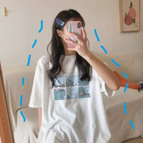 Oversized Women Tops female Tshirt Round Collar Summer Cartoon 2021 new Half Loose Sleeve Print Casual Simple Wild Harajuku top