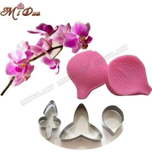 Butterfly Orchid Petal Silicone Veiner & Cutter Flower Cutter Cake Decorating Moulds Fondant Sugarcraft Stainless Steel Cutter