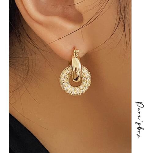 PerisBox Linked Double Circle Dangle Earrings Chunky Huggie Small Hanging Earrings Cute Trendy Dainty Drop Earrings For Jewelry