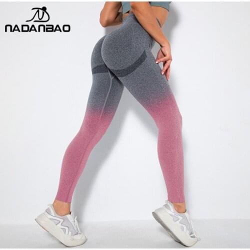 NADANBAO Running Fitness Pants Seamless Sexy Leggings Gradient Color Legging Women Elasticity Tights Hip Lifting Sports Leggins