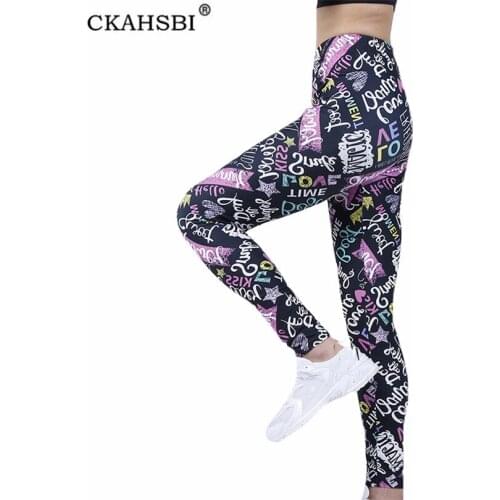 CKAHSBI Fitness Pants Women Hip Push Up Yoga High Waist Tights Running Gym Colorful Letter Printing Breathable Stitching Bottom