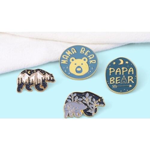 Star Coniferous Forest Elephant Bear Enamel Pins Garden Bear Papa Bear Brooches Bag Lapel Badge Comic Jewelry Gifts For Friends