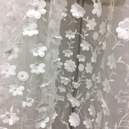 1 yard off white embroidered lace fabric DIY apparel sewing &fabric wedding dress accessory table cloth curtain decoration