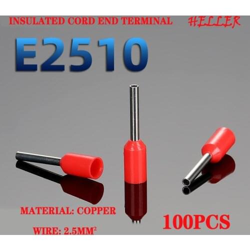 100pcs E2510 tubular insulated cord end terminal EV2.5 square cold-pressed insulated terminal European 1-wire VE crimping EV-10