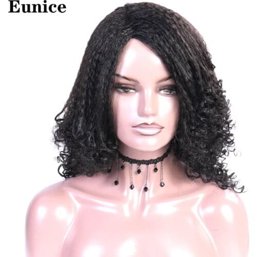 16 Inch Synthetic Yaki Hair Wigs For Women Ombre Purple Black Afro Yaki Curly Hair Wig For Black Women Heat Resistant Fiber