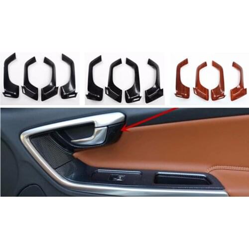 4pcs/lot ABS carbon fiber grain or wooden grain Interior door shake handshandle bowl decoration cover for 2014-2018 Volvo S60