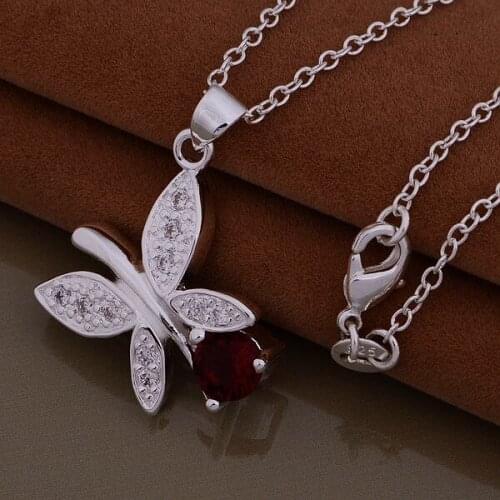 AN887 Hot sterling Necklace fashion jewelry pendant leaf inlaid red stone /hjvaqbca bohakfoa silver color