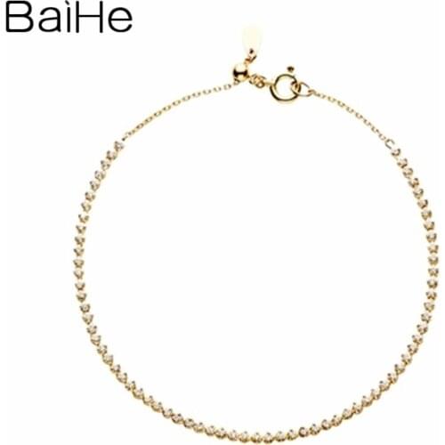 BAIHE Solid 18K Yellow Gold 0.39ct H/SI Round Natural Diamonds Bracelet for Women Trendy Wedding Gift Beautiful браслет браслеты