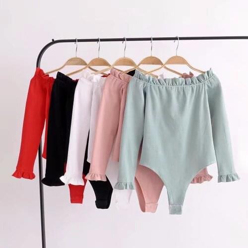 Womens Long Sleeves Off Shoulder Stretchy Bodysuit Bodycon Tops Slash Neck Sexy Bodysuits Women Overalls Jumpsuits