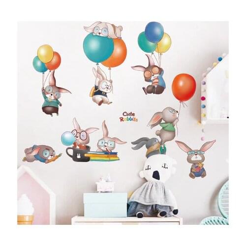 Large Wall Stickers For Girl Kids Room Decoration Rabbit Balloon Wall Decals Bedroom Stickers Childrens Wallpaper Decorative
