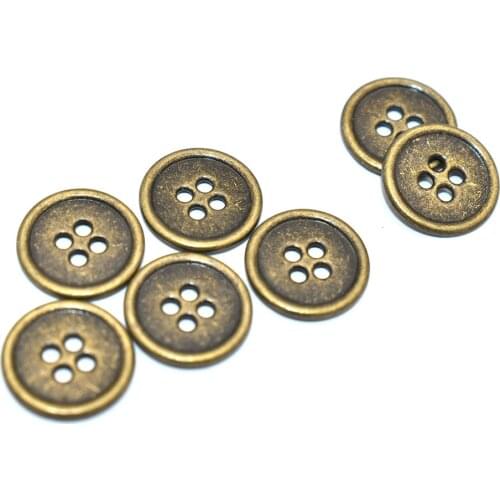 Bronze Coat Buttons Antique Metal Flat Button 10mm Four Hole Sewing Buttons Blazer Button for Clothing or Leather Wrap Clasps