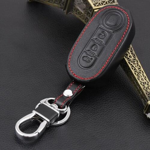 Thie2e 3 button Genuine Leather car key cover for FIAT 500 Panda Punto Bravo flip cover remote control Car key dust collector