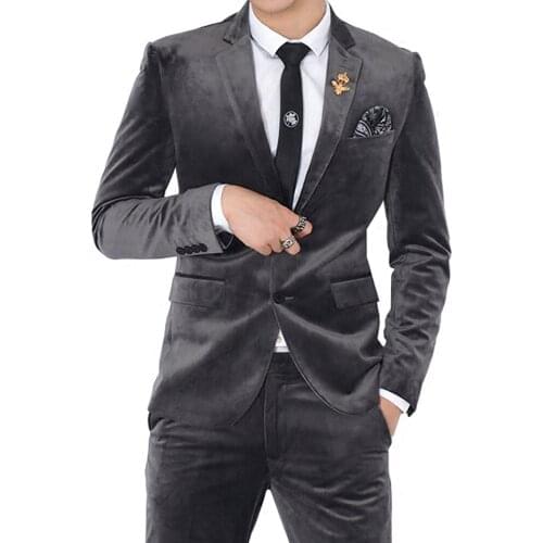 Black Velvet Man Suit Bespoke Suit Notched Lapel Dinner Suit Wedding Suit Velvet Tuxedos Jacket+pants