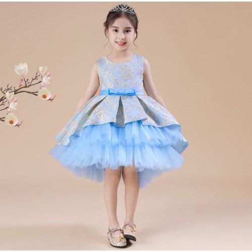 Children Tutu Dress Mesh Girl Princess Jacquard Flower Performance Fashion Show Puffy Elegant Dresses High Quality