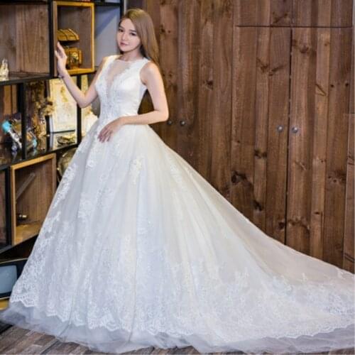 Katristsis d Elegant Beautiful Lace Flowers Long Train Beading Wedding Dresses Vestidos De Noiva Robe De Mariage Bridal Dress