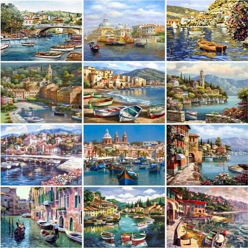 EverShine DIY Painting By Numbers seaside paint by numbers for adults Ship On Canvas HandPainted Home Decor Gift
