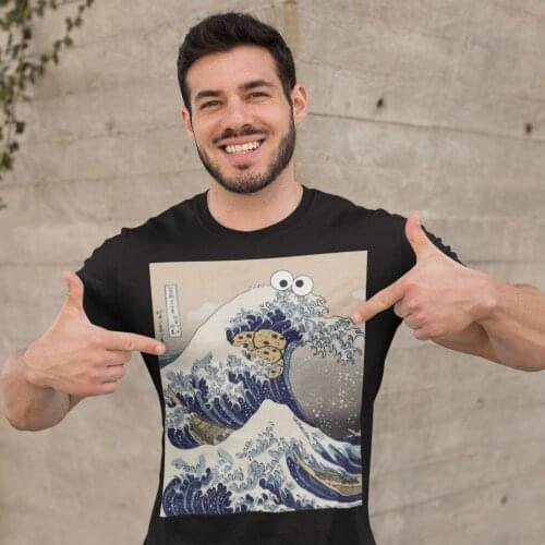 Cookie Monster T Shirt Funny Japanese Cookie Great Wave Off Kanagawa T-Shirt Mens Printed Tee Shirt Short Sleeve 4xl Tshirt