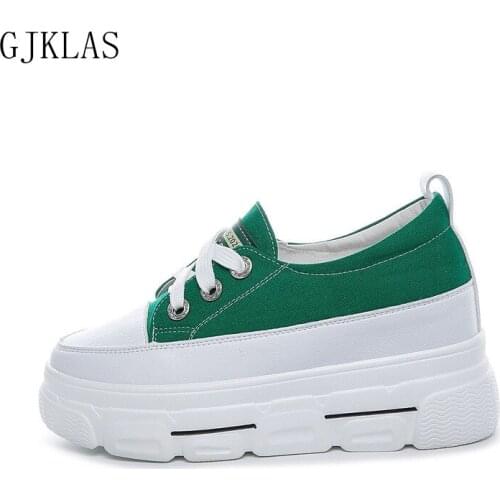 Canvas Woman Vulcanize Shoes Platform Sneakers High Heels Women Shoes Casual Wedge Sneakers Lace Up Platforms Sport Shoes Women